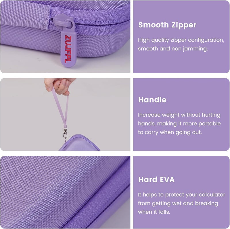 ZUJFPL EVA Hard Case Compatible with Texas Instruments TI-Nspire CX II/TI-NSPIRE CX-II CAS,Portable Case for TI-84 Plus/TI-84 Plus CE/TI-83 Plus/TI-85/TI-89 Color Graphing Calculator. (Light Purple) - Image 3